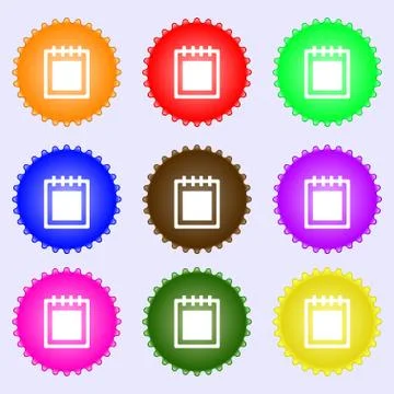 Notepad icon sign. A set of nine different colored labels. Vector Illustrazione stock