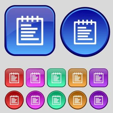 Notepad icon sign. A set of twelve vintage buttons for your design. Vector Illustrazione stock