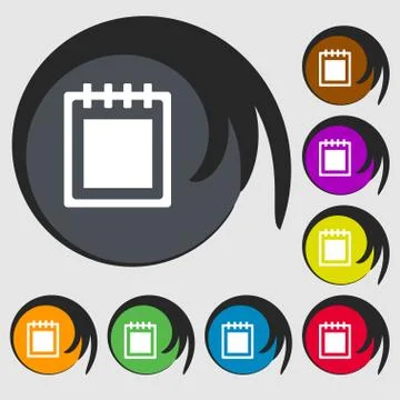 Notepad icon sign. Symbol on eight colored buttons. Vector Illustrazione stock