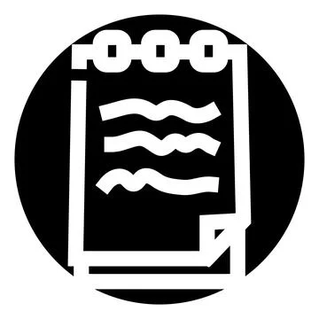 Notepad icon with wavy lines document on black background Stock Illustration