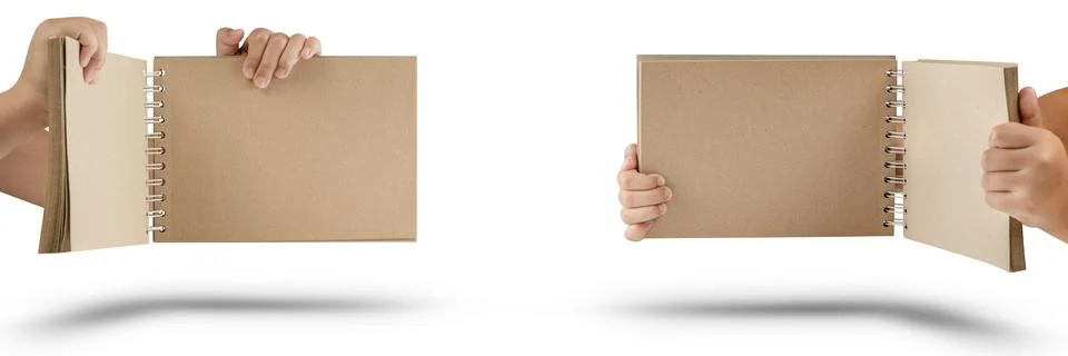Notepad isolated set on white background. Brown notepad made from recycled paper Stock Photos