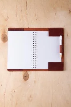 Notepad with leather notebook cover Stock Photos