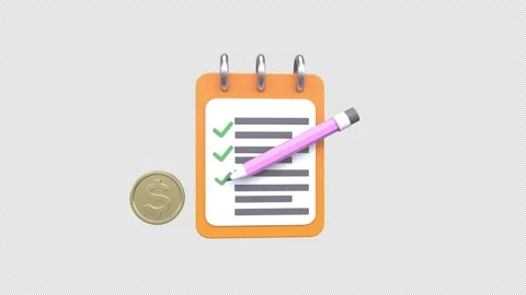 Notepad list of checkmarks document with pencil concept Loop 3d animation w.. Stock Footage 304561566