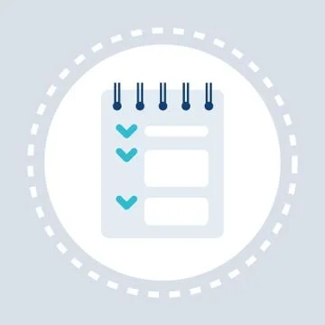 Notepad list green check mark points checklist data organize concept flat Stock Illustration