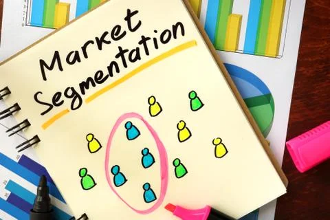 Notepad with market segmentation. Selected segment of customers concept. Stock Photos