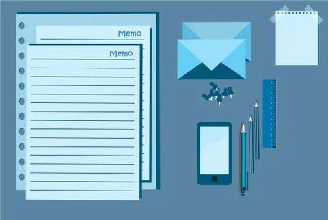 Notepad, mobile and pen vector illustration Stock Illustration