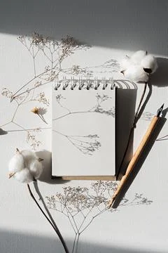 Notepad mockup for showcasing artwork and design. Minimal mock up of sketchbook Stock Photos