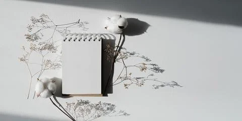 Notepad mockup for showcasing artwork and design. Minimal mock up of sketchbook Stock Photos