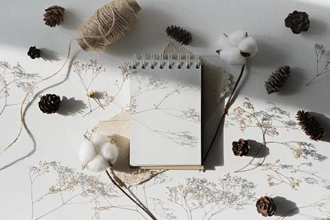 Notepad mockup for showcasing artwork and design. Minimal mock up of sketchbook Stock Photos