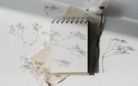 Notepad mockup for showcasing artwork and design. Minimal mock up of sketchbook Stock Photos