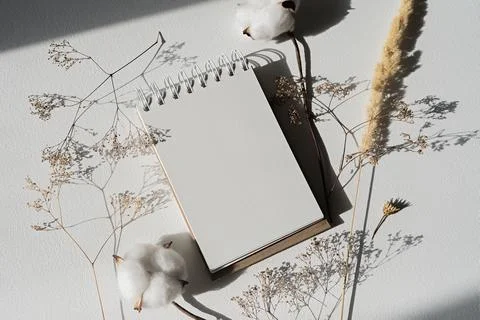 Notepad mockup for showcasing artwork and design. Minimal mock up of sketchbook Stock Photos