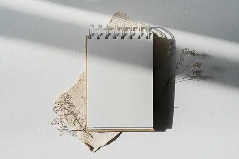Notepad mockup for showcasing artwork and design. Minimal mock up of sketchbook Stock Photos