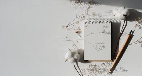 Notepad mockup for showcasing artwork and design. Minimal mock up of sketchbook Stock Photos
