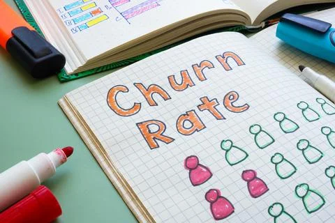 Notepad with notes about Churn rate. Stock Photos
