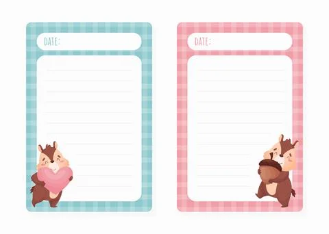 Notepad Page with Cute Chipmunk Character Vector Template Stock Illustration