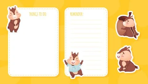 Notepad Page with Cute Chipmunk Character Vector Template Stock Illustration