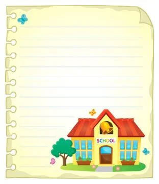 Notepad page with school building - eps10 vector illustration. Ilustración de archivo