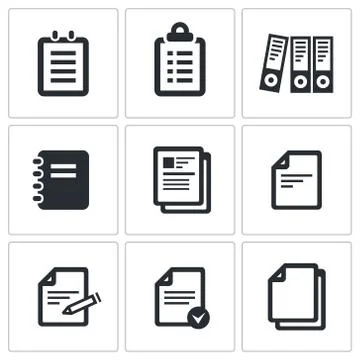 Notepad paper documents icons set Stock Illustration