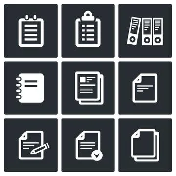 Notepad paper documents vector icons set vector Stock Illustration