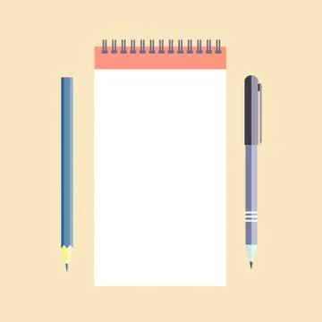 Notepad with pen and pencil. Vector illustration Stock Illustration