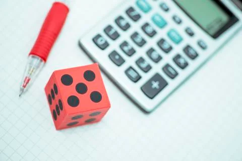 Notepad, Pen, Calculator and Dice (Perspective) Stock Photos
