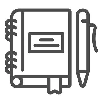 Notepad with pen line icon, startup concept, Notebook with pen sign on white Stock Illustration