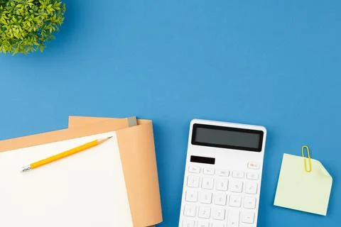 Notepad, pencil, calculator and note sheet. Stock-Fotos