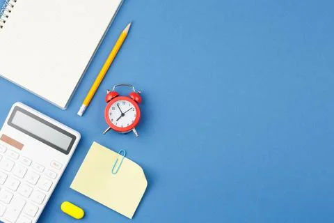 Notepad, pencil calculator note sheet. Office desk Foto stock