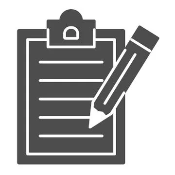 Notepad with pencil solid icon, science concept, Checklist with pen sign on Stockillustratie