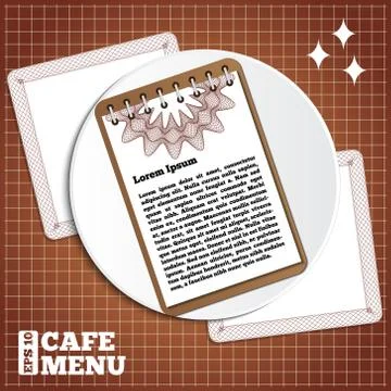 Notepad in a plate on a brown background. Stock Illustration