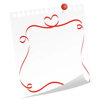 Notepad with red ribbons and hearts, greeting note design Stock Illustration