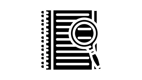 Notepad search magnifying glass glyph icon animation Stock Footage 326742264