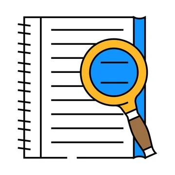 Notepad search magnifying glass icon color illustration Stock Illustration