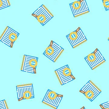 Notepad search magnifying glass vector seamless pattern Stock Illustration