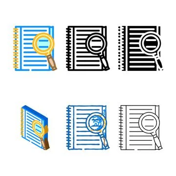 Notepad search magnifying stylized glass color icon vector Stock Illustration