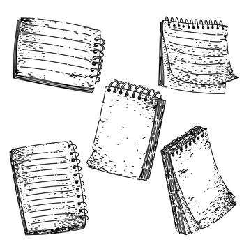 Notepad set sketch hand drawn vector Stock Illustration