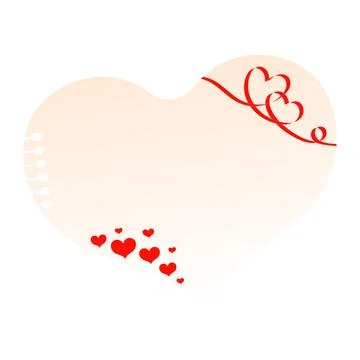 Notepad sheet heart with red ribbons and hearts, greeting note design Stock Illustration