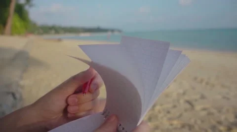 Notepad Sheets are Turned over in the Wind. Slow Motion Stock Footage 66380853