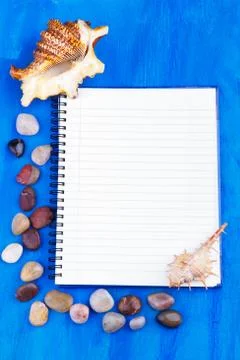 Notepad with shells Stock Photos