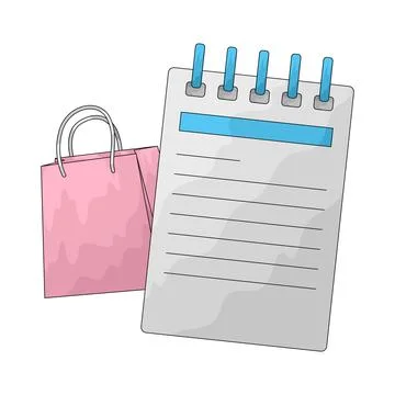 Notepad with shopping bag illustration Ilustración de archivo