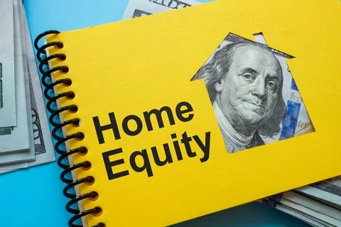 Notepad with sign home equity and cash. Stock Photos