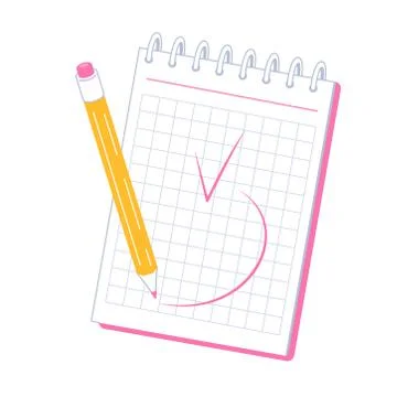 A notepad for taking notes. The pencil writing note. Mark done. Vector Stock Illustration