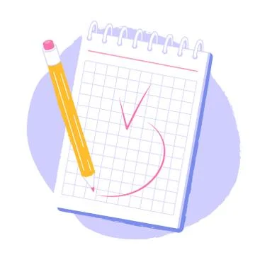 A notepad for taking notes. The pencil writing note. Mark done. Vector Stock Illustration