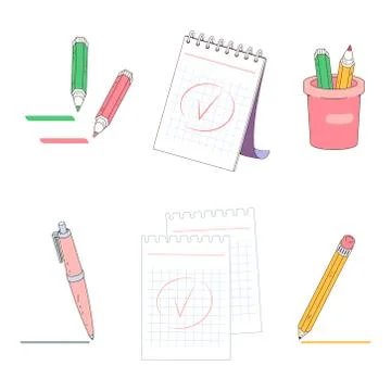 A notepad for taking notes. The pencil writing note. Mark done. Vector Stock Illustration