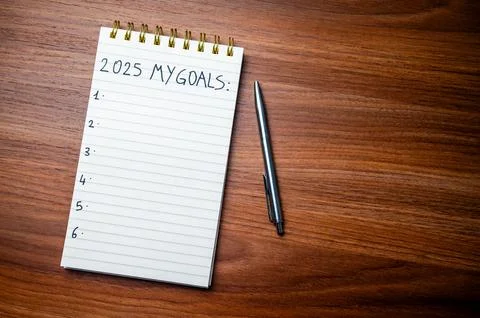 Notepad with text 2025 My Goals. Stock Photos
