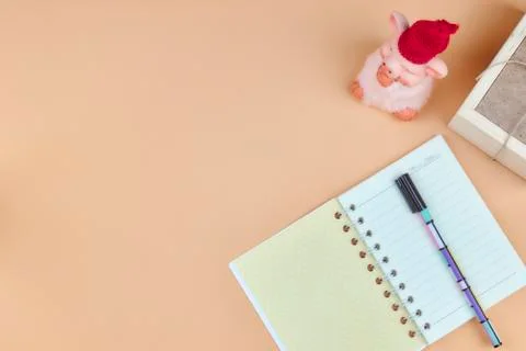 Notepad for text on a pastel color table with a copy. The concept of educatio Stock Photos