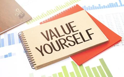 Notepad with text value yourself. Diagram, red notepad and white background Stock Photos