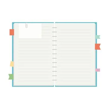 Notepad, unfolded notebook with notes, diary. Vector, cartoon illustration Stock Illustration