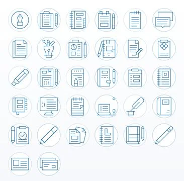 Notepad Vector Icon Collection with 32 64x64 Thin Line Designs イラスト素材
