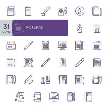 Notepad Vector Icon Collection with 35 Retina Ready Regular Line Designs Stockillustratie